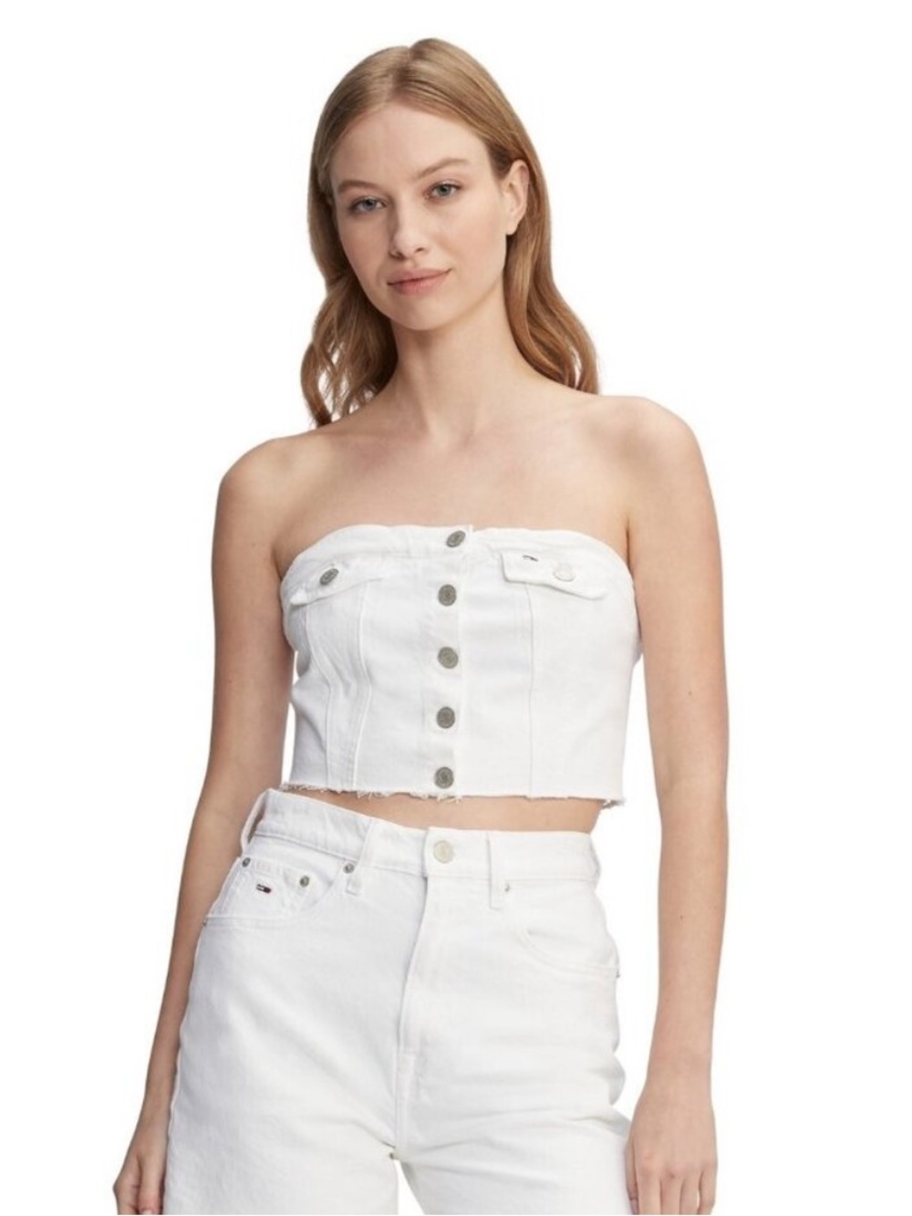 Tommy Jeans white denim bustier crop top